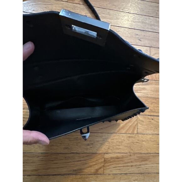 Black Studded Leather Top Handle Crossbody Bag – Rock-Chic Satchel - Picture 6 of 8